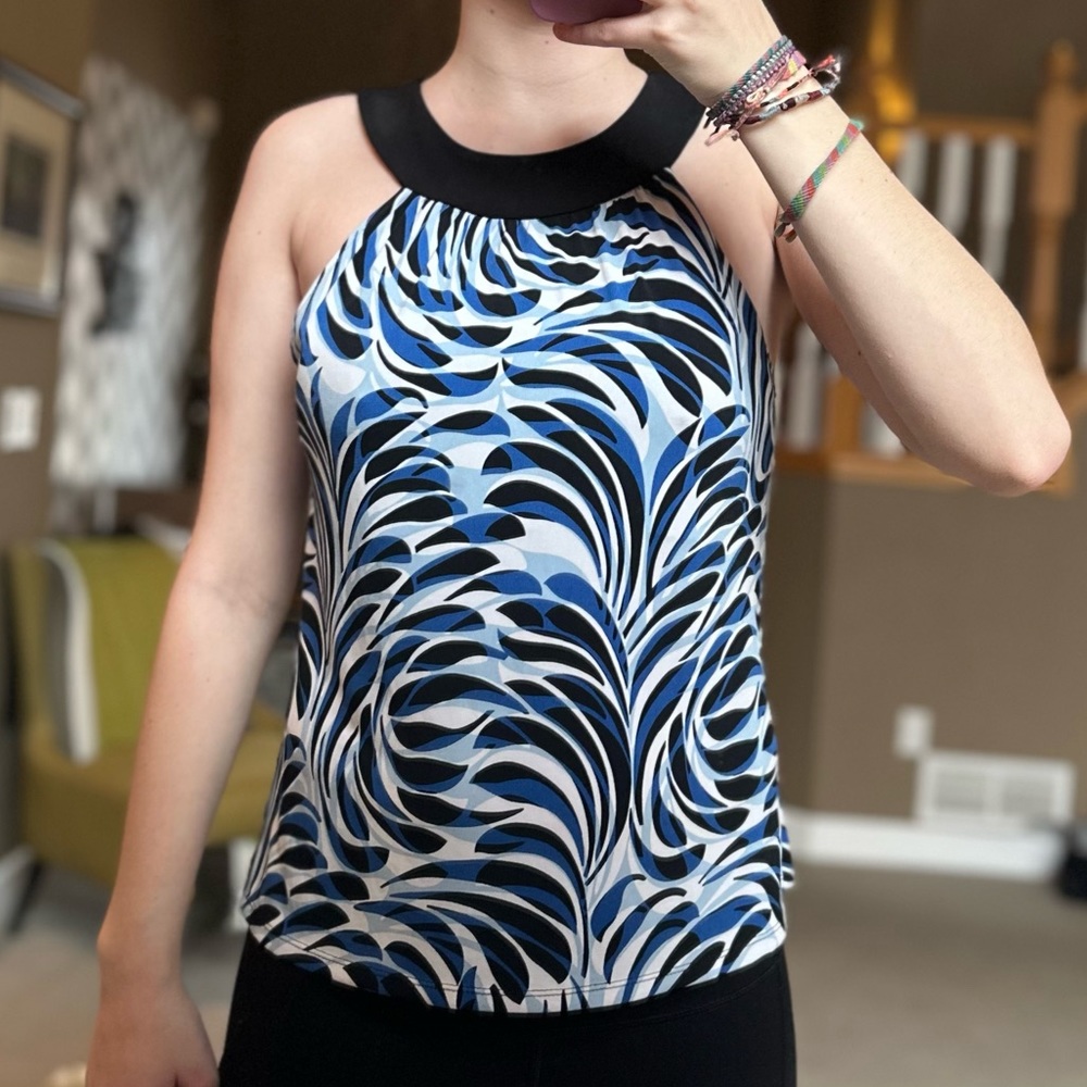 Tahari Blue Patterned Blouse - image 1